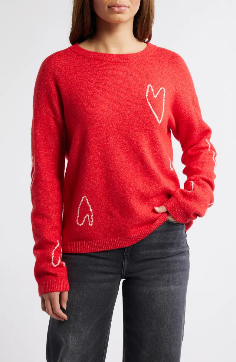 Caslon® Jacquard Hearts Cotton Blend Sweater | Nordstrom | Nordstrom