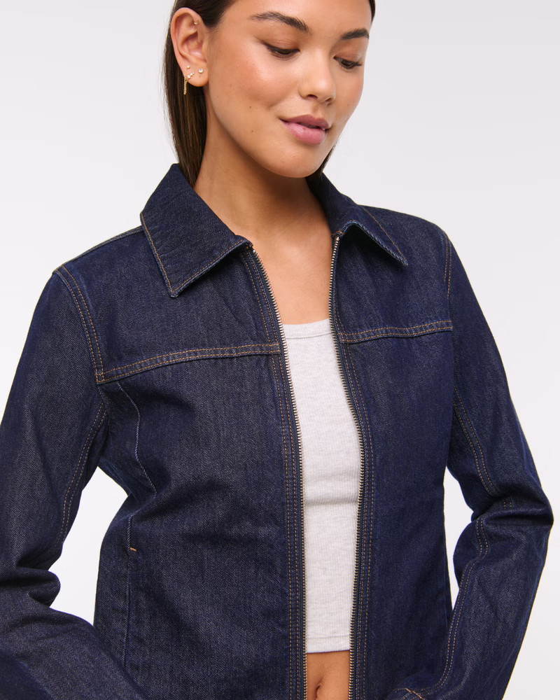 Women's Slim Double-Zip Denim Jacket | Women's New Arrivals | Abercrombie.com | Abercrombie & Fitch (US)
