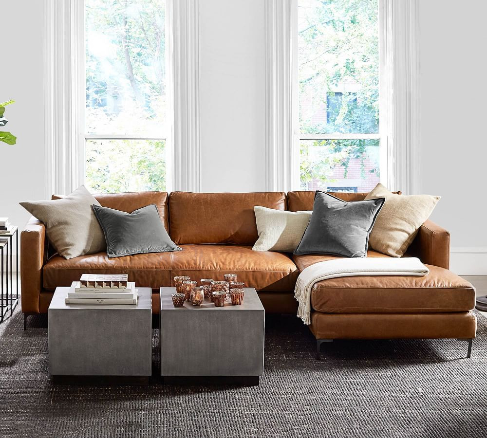 Jake Leather Sofa Chaise Sectional | Pottery Barn (US)