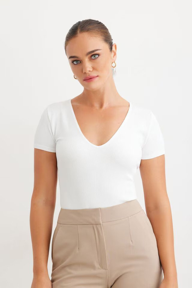 Cassidy Sculpt Ribbed V-Neck Bodysuit | Dynamite Clothing