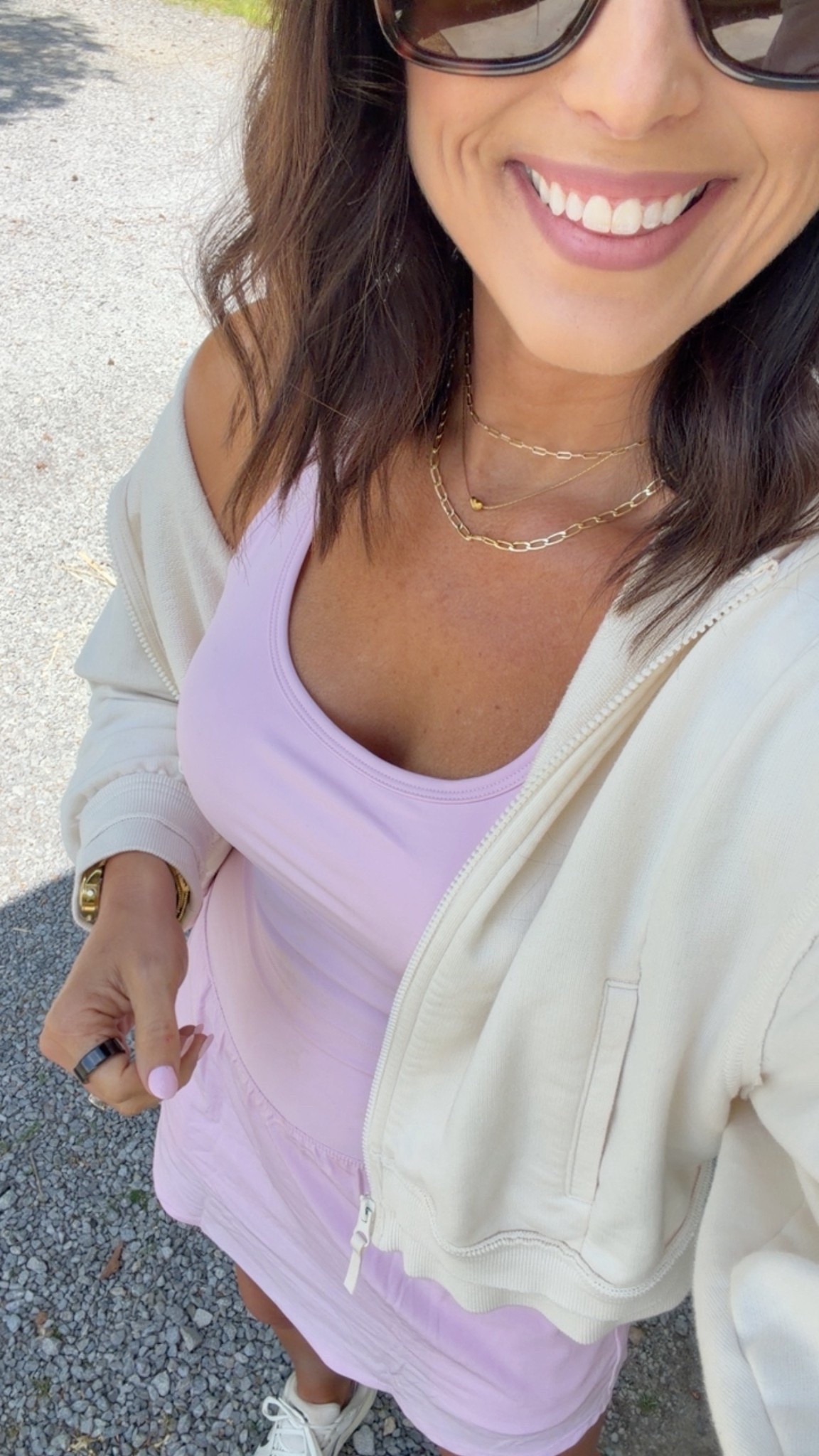 Wearing a medium in the built in bra tank, small in the athletic skort an xs in the cream zip up!

#LTKPetite #LTKdayinmylife #LTKActive