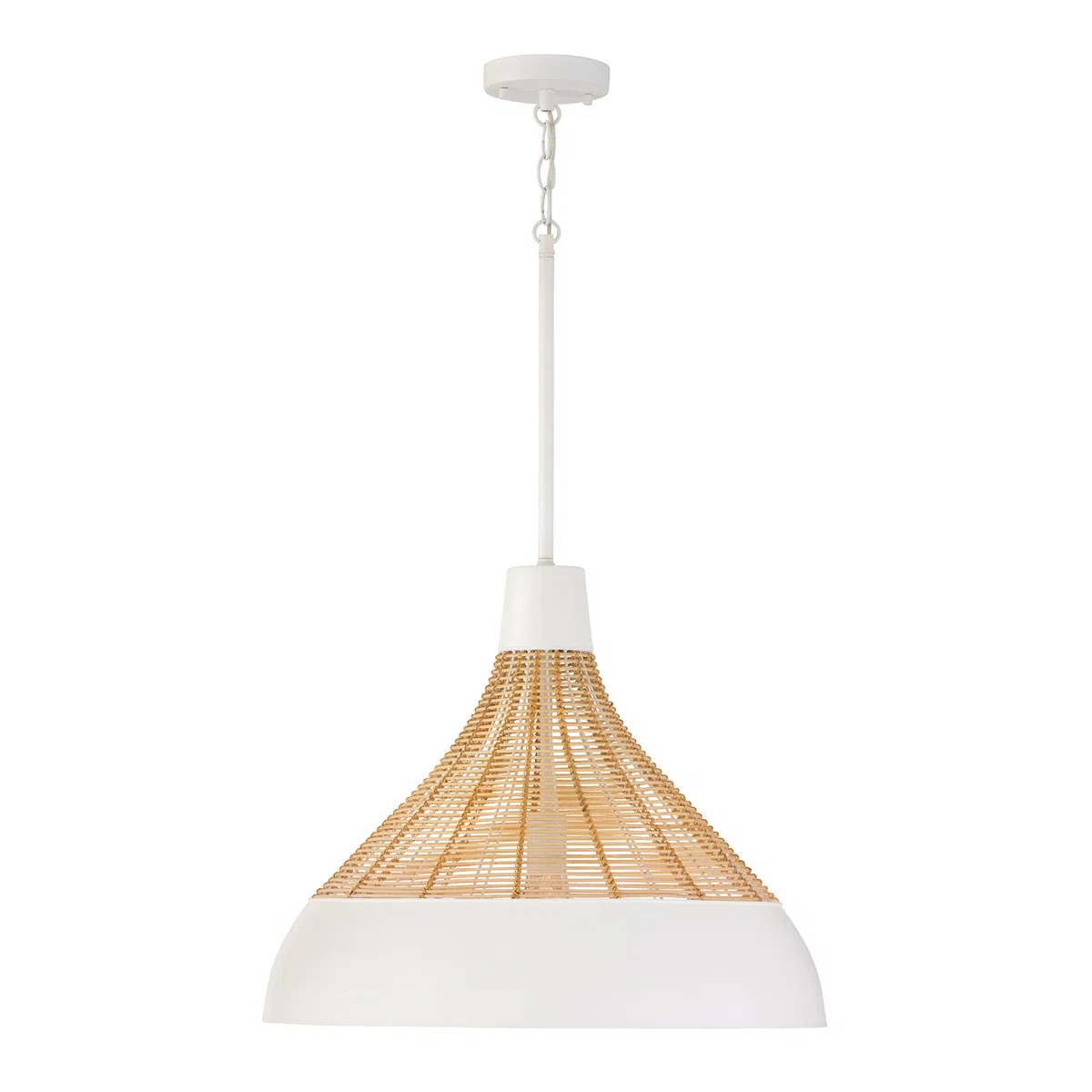 22" W x 18" H 1-Light Boho Pendant in Matte White with Handcrafted Natural Rattan | Wayfair North America