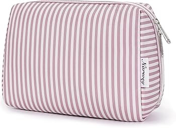 Narwey Striped Makeup Bag Travel Cosmetic Bag Organizer Toiletry Bag Make Up Bags with Compartmen... | Amazon (US)