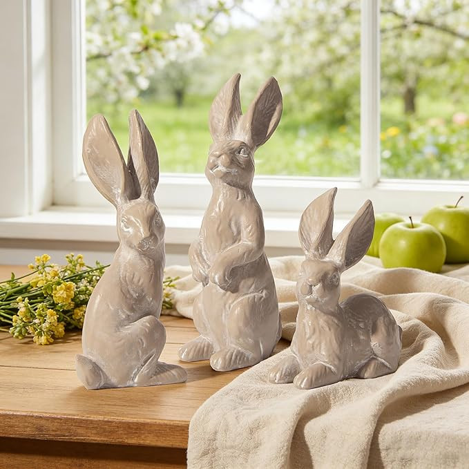 DN DECONATION Easter Decorations Bunny Figurines Set of 3 - Rabbit Statues Farmhouse Spring Home ... | Amazon (CA)