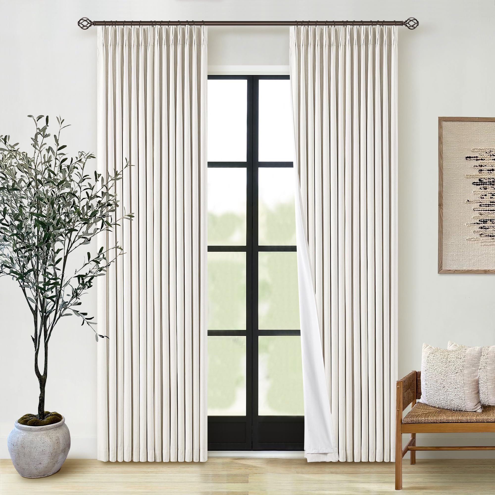 Natural Pinch Pleated Linen Blackout Curtains 84 Inch Length 2 Panels for Bedroom Living Room Dar... | Amazon (US)