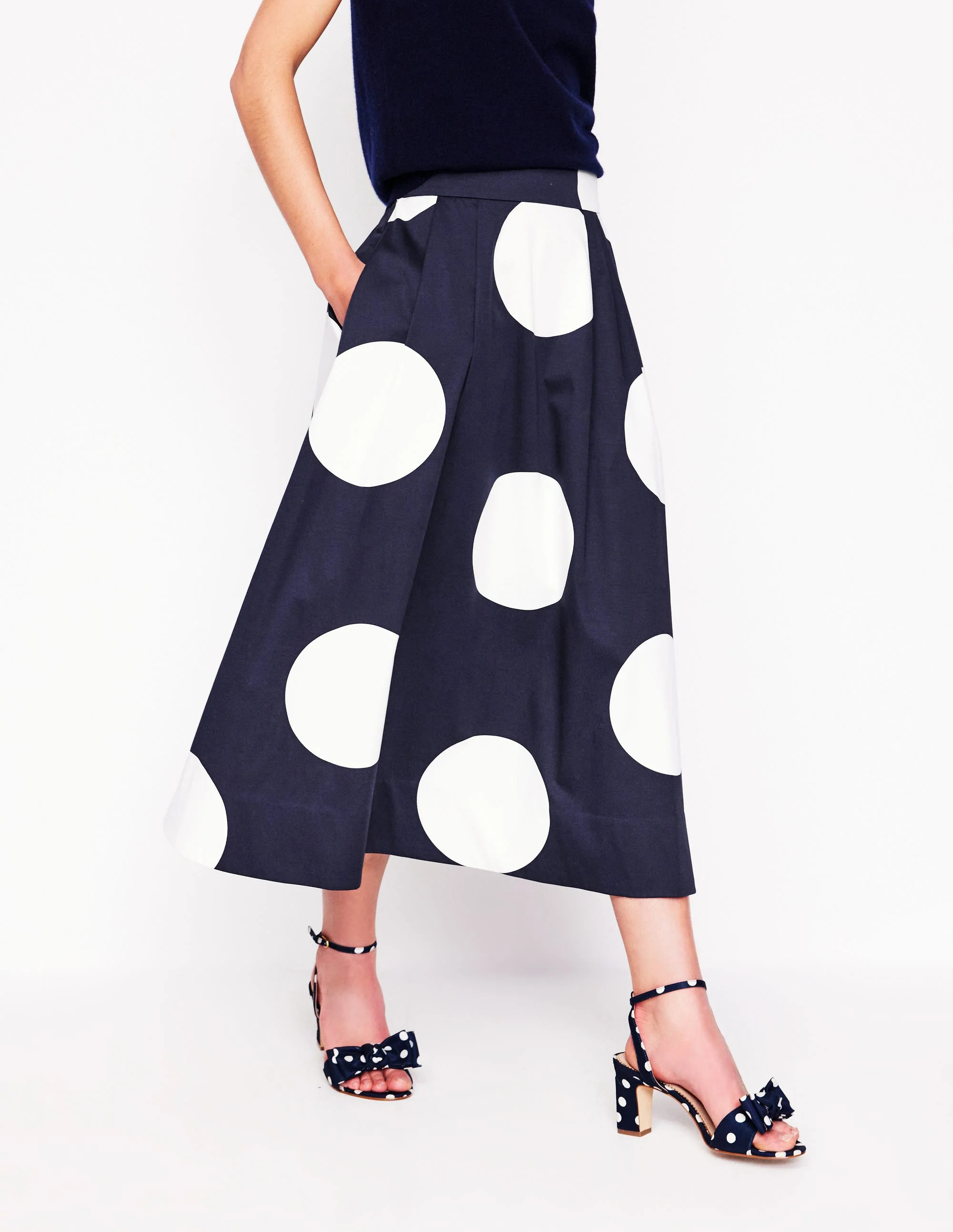 Isabella Cotton Sateen Skirt-Navy Spots | Boden (US)
