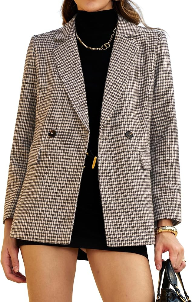 ELLEVEN Women's Oversized Boyfriend Blazer, Plaid Tweed Jacket Fully Lined - Fall Winter Coat for... | Amazon (US)