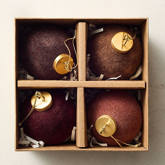 Flocked Ball Ornament Set, Warm Tones, Set of 4 | West Elm (US)