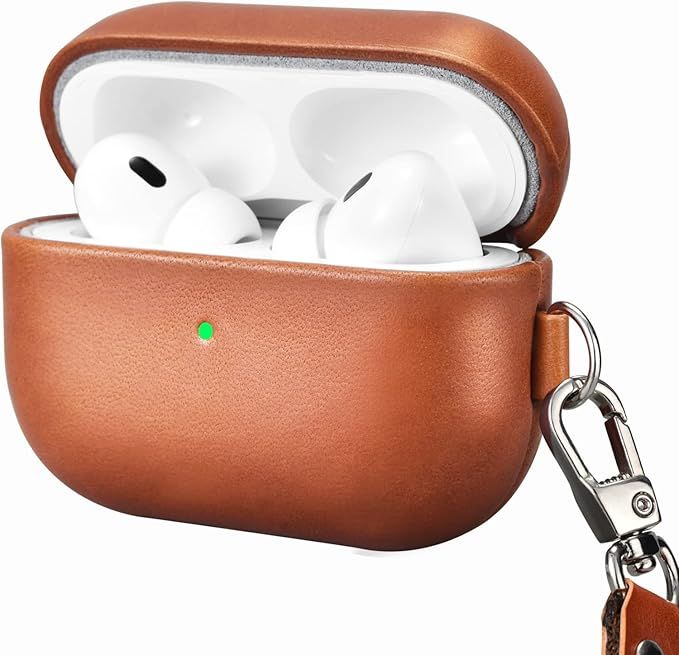 ICARERFAMILY Leather Case for AirPods Pro 2 (2022), Genuine Leather Shockproof Protective Cover w... | Amazon (US)