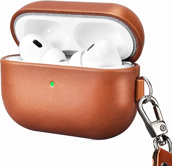 ICARERFAMILY Leather Case for AirPods Pro 2 (2022), Genuine Leather Shockproof Protective Cover w... | Amazon (US)