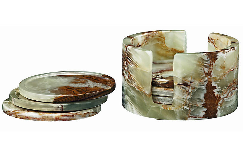 S/6 Traver Coasters, Green/Brown | One Kings Lane