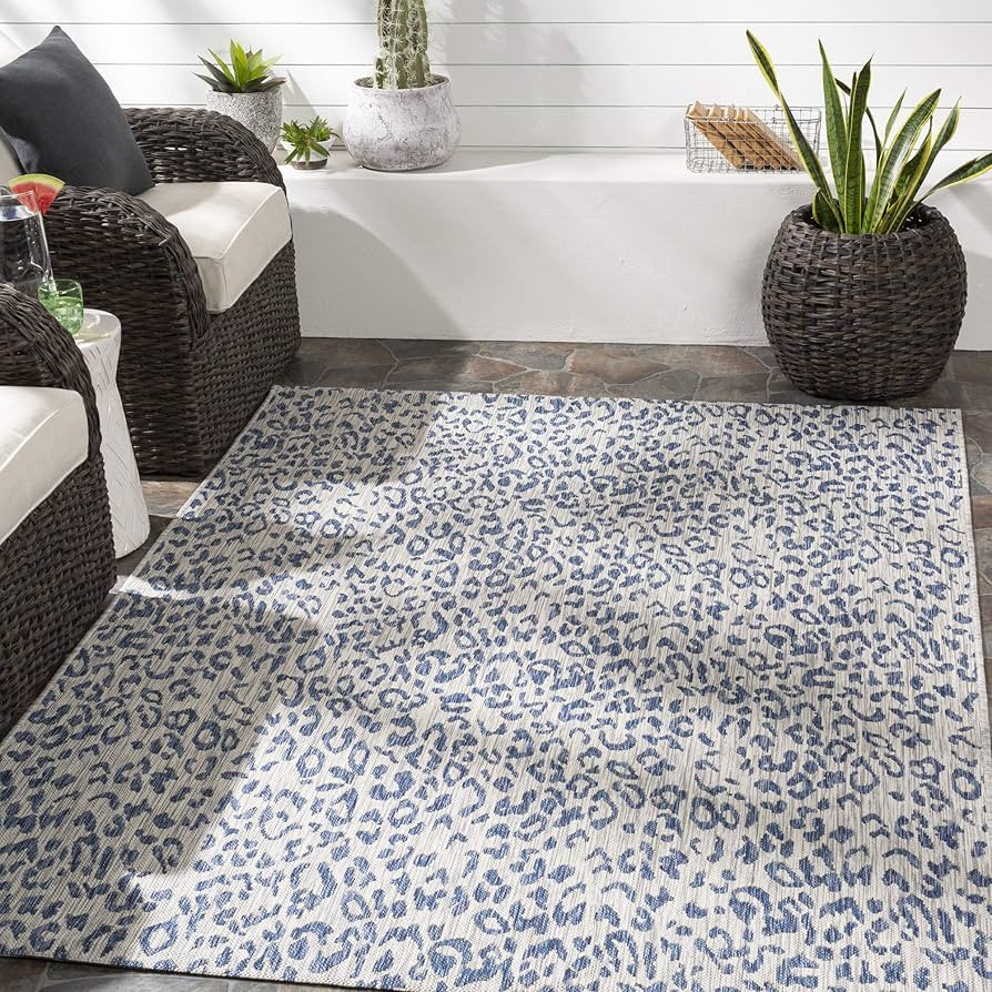 Artistic Weavers Esperanza Leopard Outdoor Area Rug,5'3" x 7'7",Bright Blue/Ivory | Amazon (US)