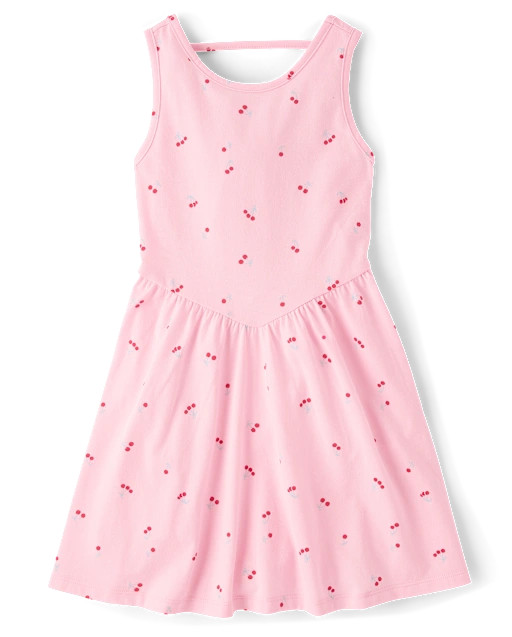 Girls Cherry Bar Back V-Waist Dress - Pink | The Children's Place
