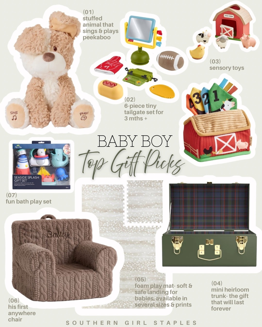 🎄✨ Baby Boy Gift Guide 2025 ✨🎄
From his first cozy chair to sweet sensory toys he’ll love — these picks are perfect for babies & toddlers this Christmas! 🎁💙

🧸 Soft + snuggly favorites
🚿 Fun for bath time
🏈 Playtime picks for growing minds
🎁 Keepsakes that’ll last for years

Tap to shop my baby boy top gift picks — all tried, true, and Southern Girl Staples-approved 🤍

#BabyGiftGuide #LTKHoliday #LTKBaby #GiftIdeas #HolidayShopping #SouthernGirlStaples #ChristmasGiftsForBaby


#LTKBaby #LTKBump #LTKGiftGuide