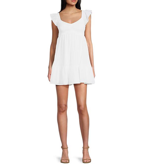 Short Sleeve Smocked Empire Tiered Mini Dress | Dillard's
