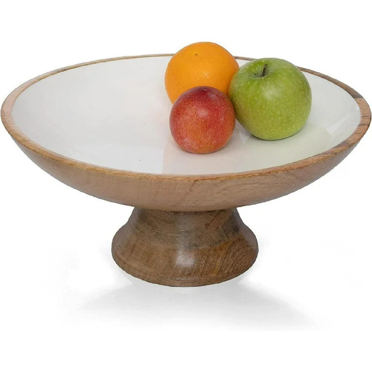 White Fruit Bowl for Kitchen Counter or Wooden Fruit Bowls, 12-Inch Pedestal Bowl for Table Cente... | Walmart (US)