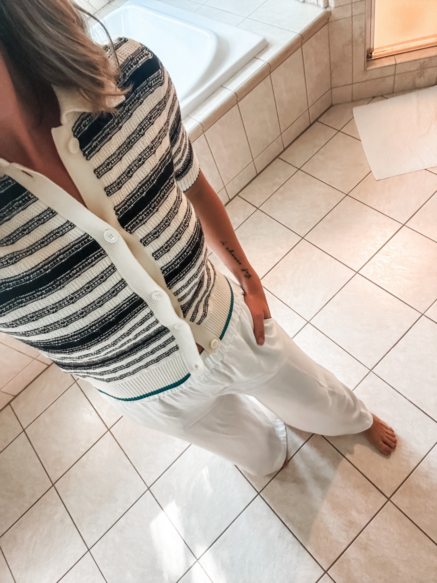 Church fit
Sweater is sold out but the clearance silk slacks are still available in S and XS in black or white! Unbelievably easy to wear and looks so high end. 

#LTKStyleTip #LTKWorkwear #LTKFindsUnder100