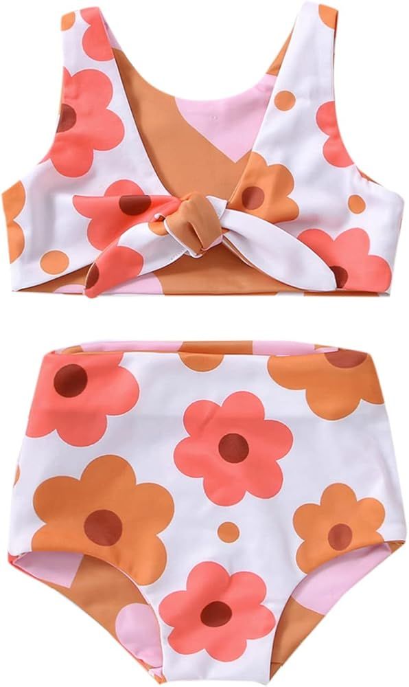 Amazon.com: Toddler Baby Girls Two Piece Swimsuit Bikini Sleeveless Floral Heart Print Two Sided ... | Amazon (US)
