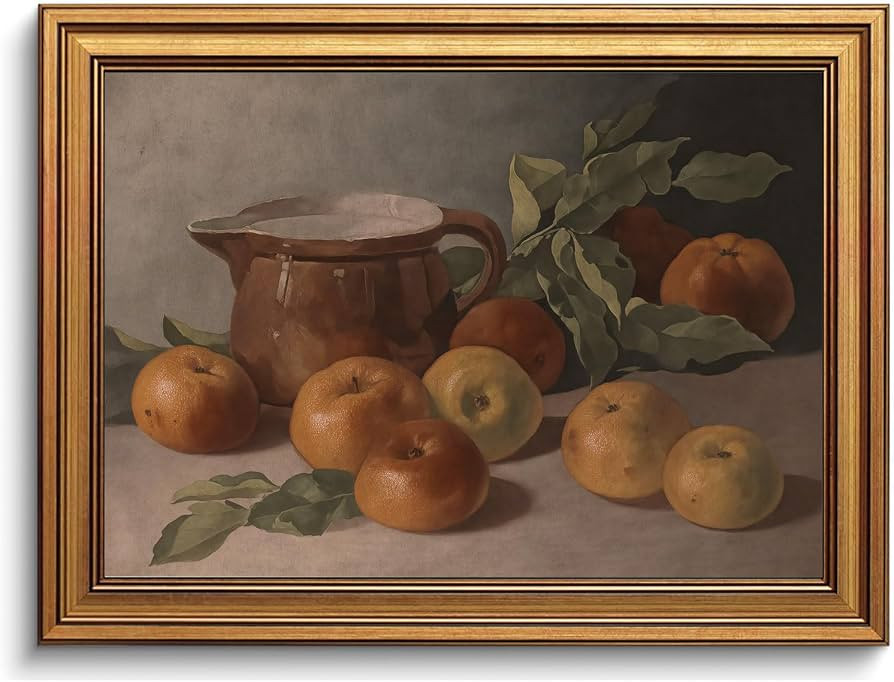 BRUZYIYE Vintage Gold Framed Wall Art Harvest Apples Still Life Oil Painting Artwork Abstract Can... | Amazon (US)