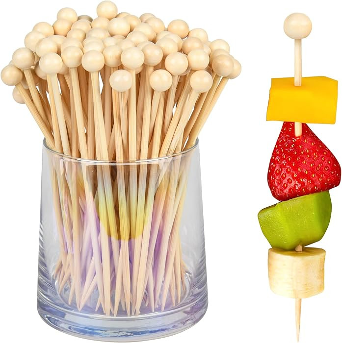 300Pcs Fancy Toothpicks for Appetizers,4.7Inch Wooden Ball Cocktail Picks For Drinks,Bamboo Appet... | Amazon (US)