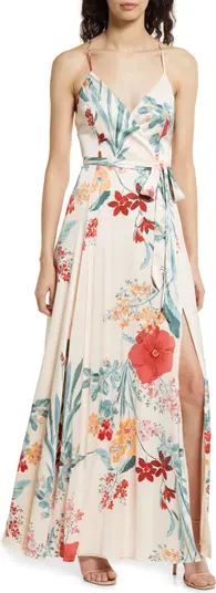 Lulus Still the One Floral Faux Wrap Gown | Nordstrom | Nordstrom