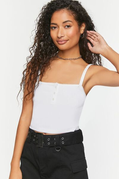 Ribbed Half-Button Cropped Cami | Forever 21 (US)