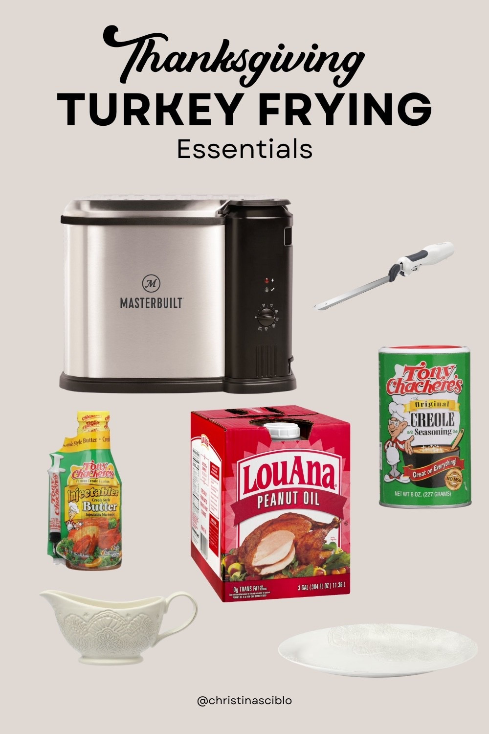 This is the exact setup I use to deep fry our Thanksgiving turkey every year! 🦃 The Masterbuilt Electric Turkey Fryer can handle up to a 20lb turkey, cooks it in under 2 hours, and frees up your oven for all those holiday sides.

For best results, use an oil with a high smoke point. I use LouAna Peanut Oil for that golden, crispy skin and rich flavor. Then I season and inject with Tony Chachere’s Creole Butter Marinade and Creole Seasoning for the perfect southern-style turkey.

This combo goes viral every Thanksgiving for a reason.. it’s quick, easy, and the turkey comes out juicy every single time. Everything’s linked below so you can shop my full fryer setup.

#LTKHome #LTKHoliday