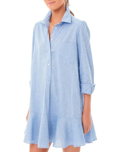 Yimoon Women's Tunic Mini Shirt Dress Casual Long Sleeve Button Up Ruffle Hem Dress Flowy Chambra... | Amazon (US)