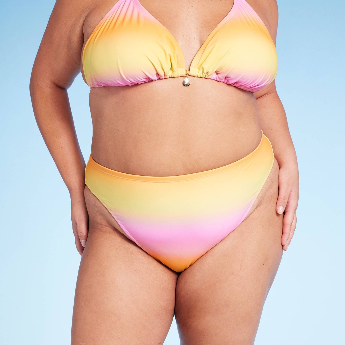 Women's Low-Rise Cheeky High Leg Bikini Bottom - Wild Fable™ Pink/Yellow Ombre Print | Target