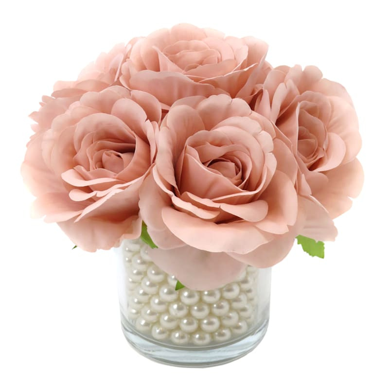 9X9X8In Pink Rose In Glass Vase | At Home