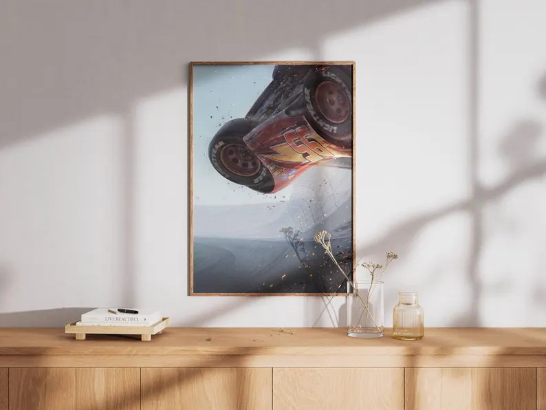 Cars Movie Poster: Pixar Lightning Mcqueen Art Print - Etsy Canada | Etsy (US)