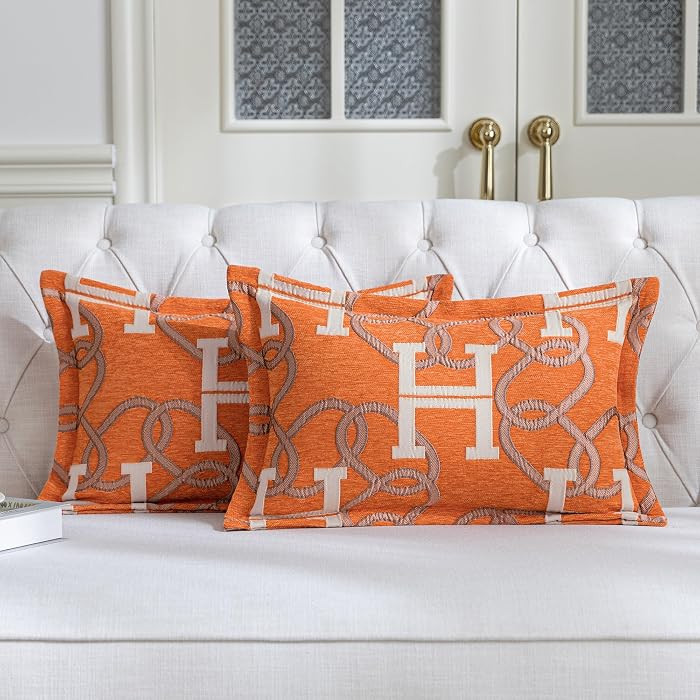 1 Piece Modern Letter H Lumbar Pillow Cover 13x20 Inch, Orange | Amazon (US)