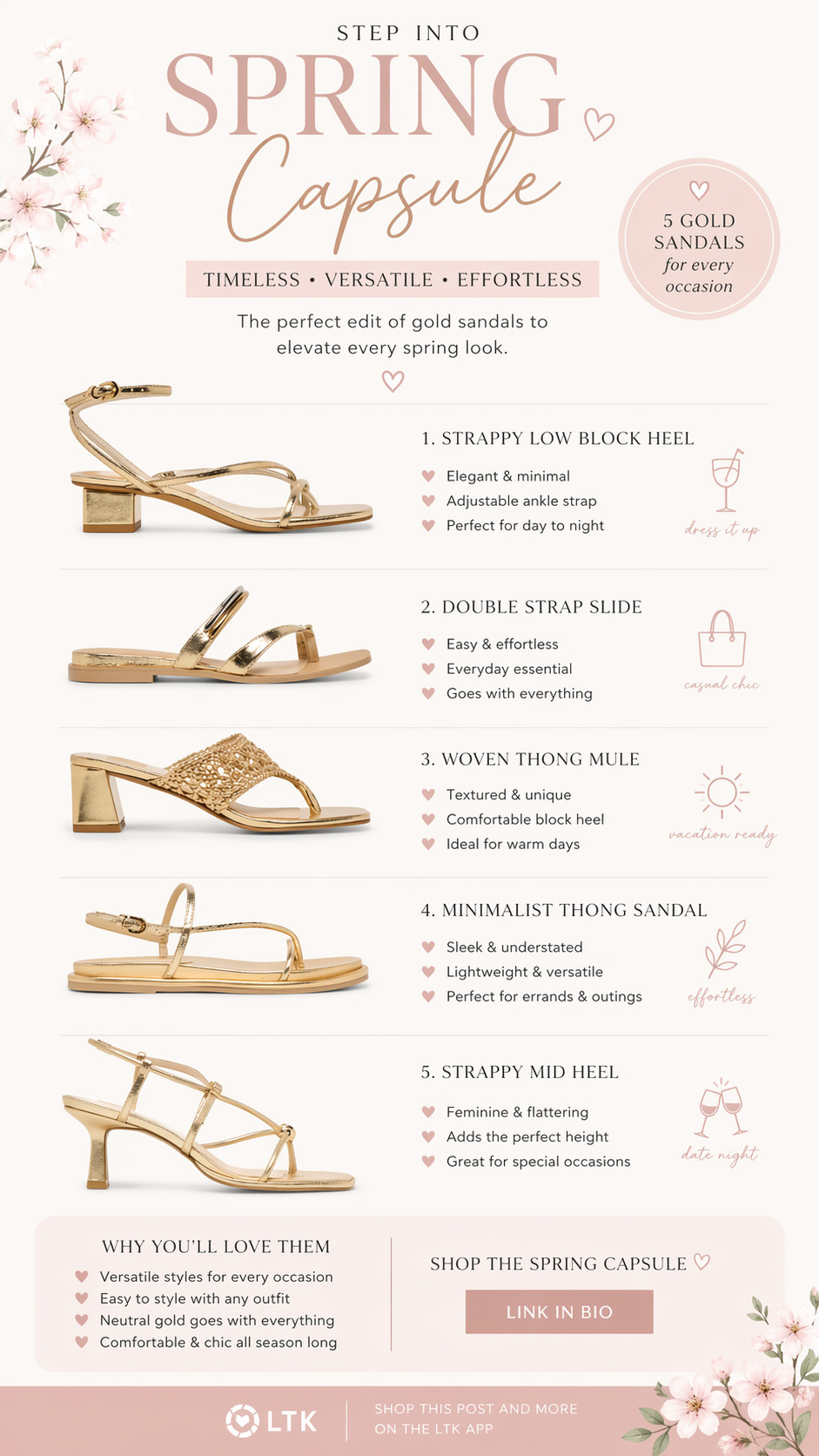Gold Sandal Edit ✨ | Spring Capsule Must-Haves

If you buy one thing this season… make it a chic gold sandal ✨

These are the ultimate spring-to-summer staple—they instantly elevate any outfit, whether you’re wearing a dress, denim, or a matching set. I love how versatile these are: from casual daytime looks to dressy nights out, they do everything.

This edit has the perfect mix of minimal, strappy, and statement styles—aka your entire warm-weather shoe lineup in one 💛

Tap to shop all my favorite gold sandals!

#LTKStyle #SpringShoes #GoldSandals #SummerStyle #CapsuleWardrobe #MinimalStyle #ShoeInspo #LTKFinds #VacationStyle #EffortlessStyle #ChicOutfits #WardrobeStaples #LTKShoeCrush #NeutralStyle #SpringFashion 

 