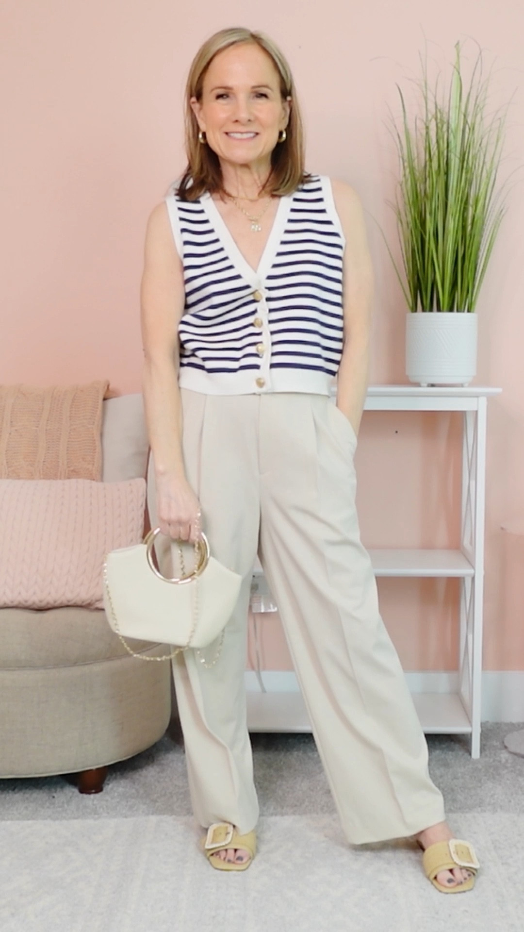 Spring Outfit Petite OOTD
J.crew Vest
Uniqlo Pants custom hemmed 25.5 inches 
Mango Bag
Sam Edelman slides 

#LTKPetite #LTKStyleTip #LTKOver40