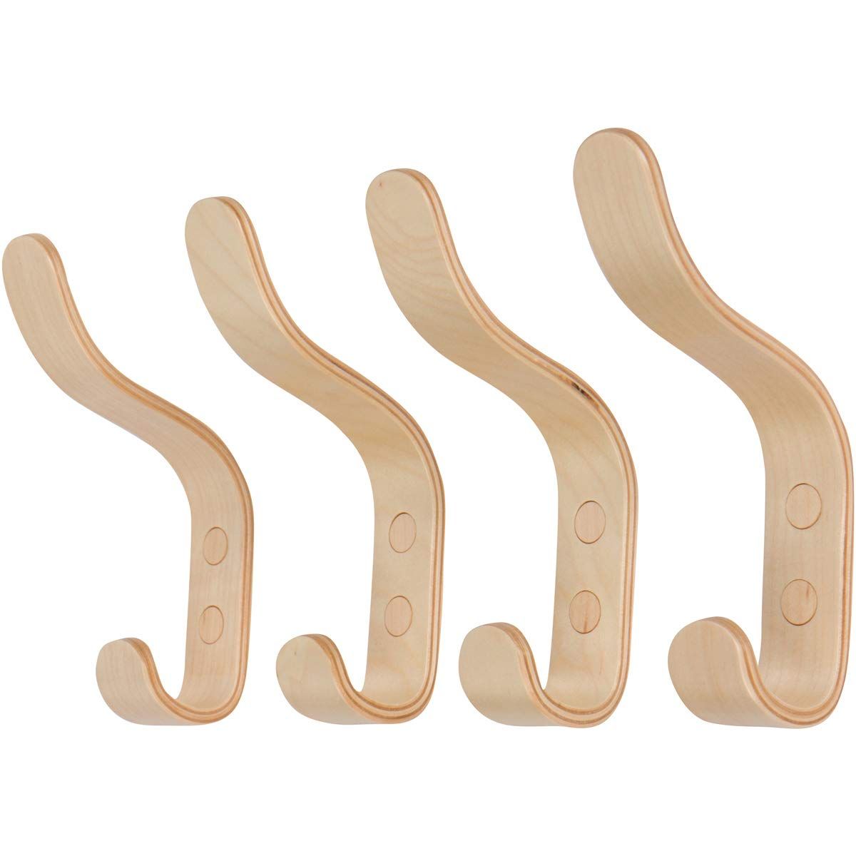 Flowply Plywood Wall Hooks Set of 4 Wood Coat Hooks Hanging Clothes Hats Robes Towels Maple | Amazon (US)