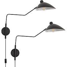 Modern Plug in Swing Arm Wall Sconce Set of 2, Black Wall Lamp with Plug-in Cord Wall Sconces for... | Amazon (US)