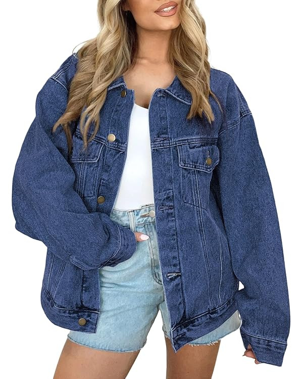 AUTOMET Women's Oversized Jeans Jacket, Classic Button Down Denim Jacket with Chest Pockets, Loos... | Amazon (US)