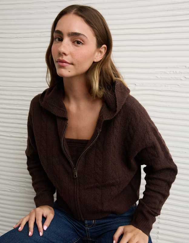 AE Whoa So Soft Cropped Zip-Up Hoodie | American Eagle Outfitters (US & CA)