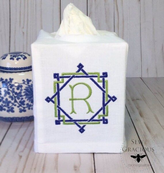 Monogram Tissue Box Cover, Personalized Bathroom Accent, Linen Wedding Gift, Hostess Gift | Etsy (US)