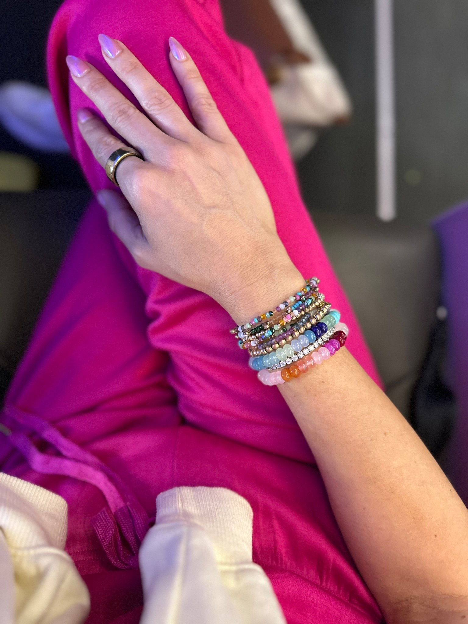 Colorful bracelet stack. The pink larger one is on sale for $16! The blue is out of stock but there is a one that is multi color that’s also $16. My tennis bracelet is from a local jeweler but I tagged a few more adorable options with great reviews  

#LTKFindsUnder100 #LTKFindsUnder50 #LTKSaleAlert