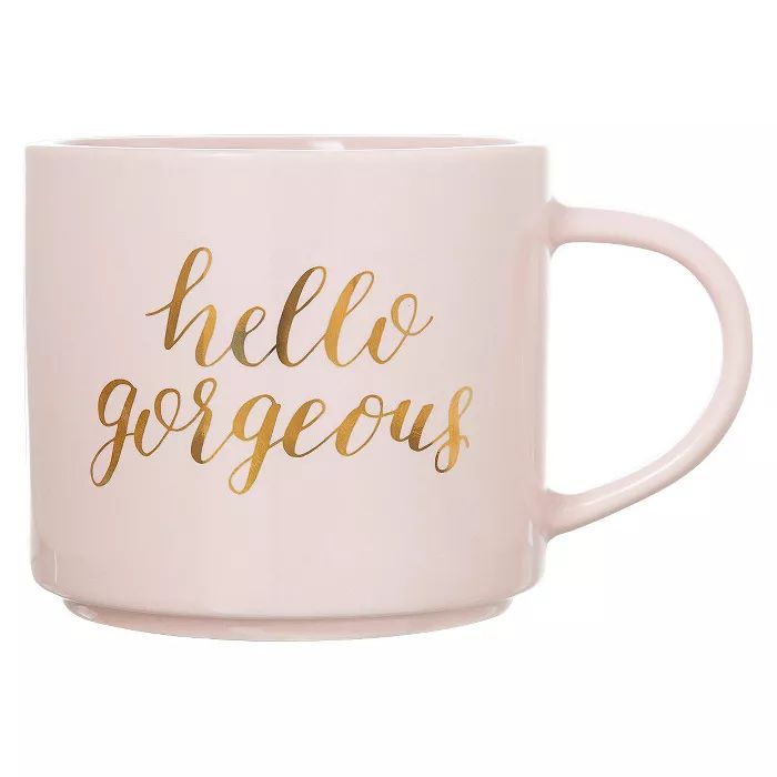 15oz Stoneware Hello Gorgeous Stackable Mug Pink/Gold - Threshold™ | Target