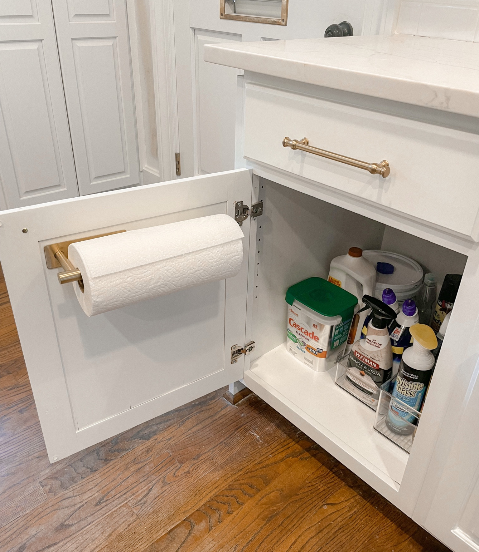 Paper towel holder. Kitchen storage. In cabinet paper towel holder. Gold paper towel holder  

#LTKhome