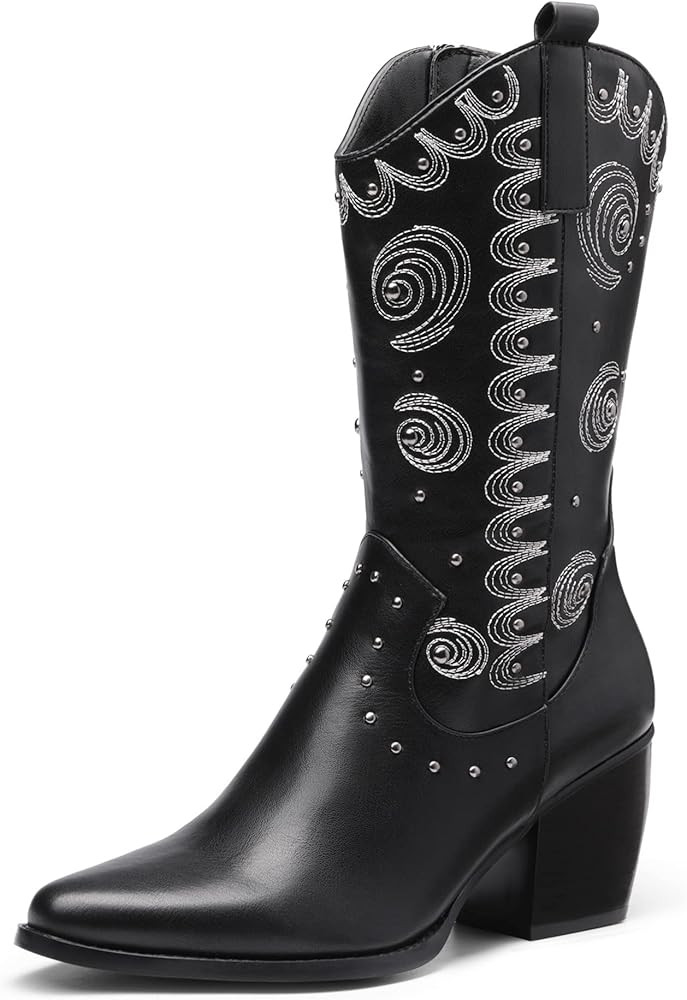 DREAM PAIRS Women's Western Cowboy boots Mid Calf Cowgirl boot Pull-on | Amazon (US)