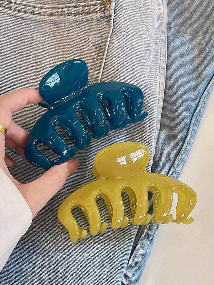 2pcs Women's Jelly Color Blue/Yellow Big Size 4.33in Plastic Alligator Hair Clips, Fashionable, Elegant, Minimalist Simple Design, Suitable For Daily, Casual, Party, Work, Travel, Hairstyle Hair Claws Claw Clips Hair Jaw Clip Hair Clamps Hair Clutch Hair Catcher Clip | SHEIN