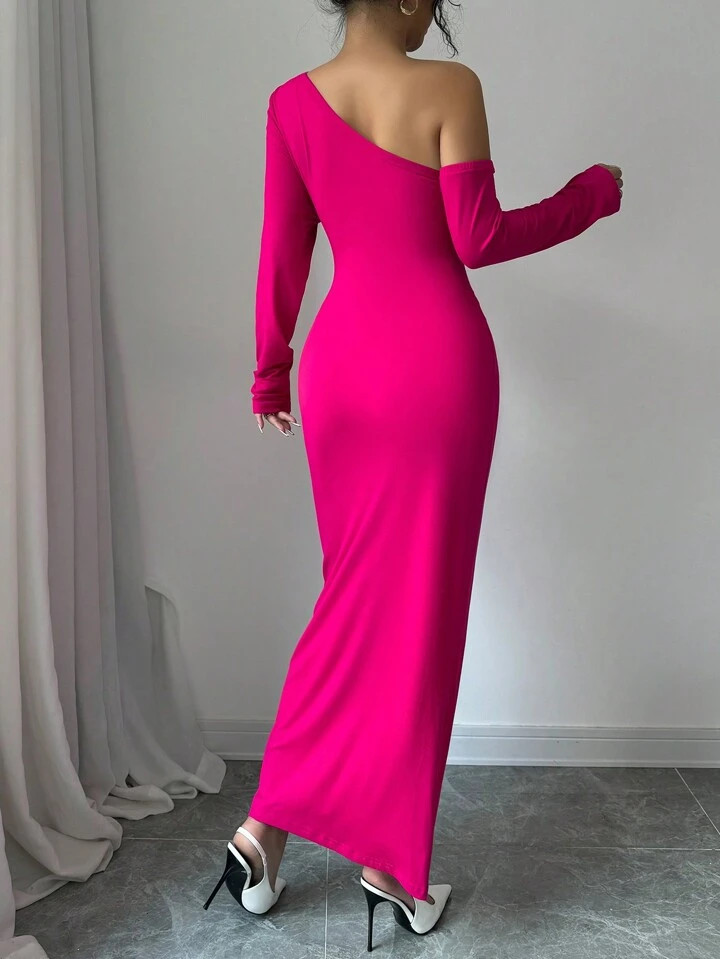 SHEIN Raffinéa Women's Asymmetrical Collar Patchwork Pleated Waist Cinched Waist Slim Long Sleev... | SHEIN