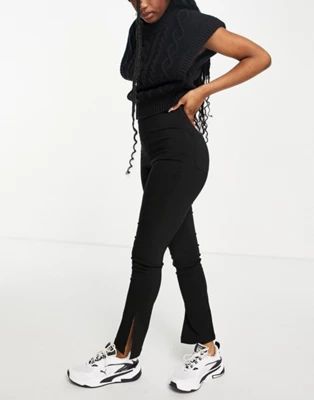 ASOS DESIGN high waist split hem bengaline pants in black | ASOS (Global)