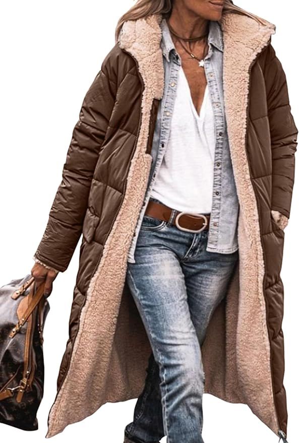 PRETTYGARDEN Women's 2023 Winter Fashion Clothes Oversized Shearling Fleece Long Coats Jackets | Amazon (US)