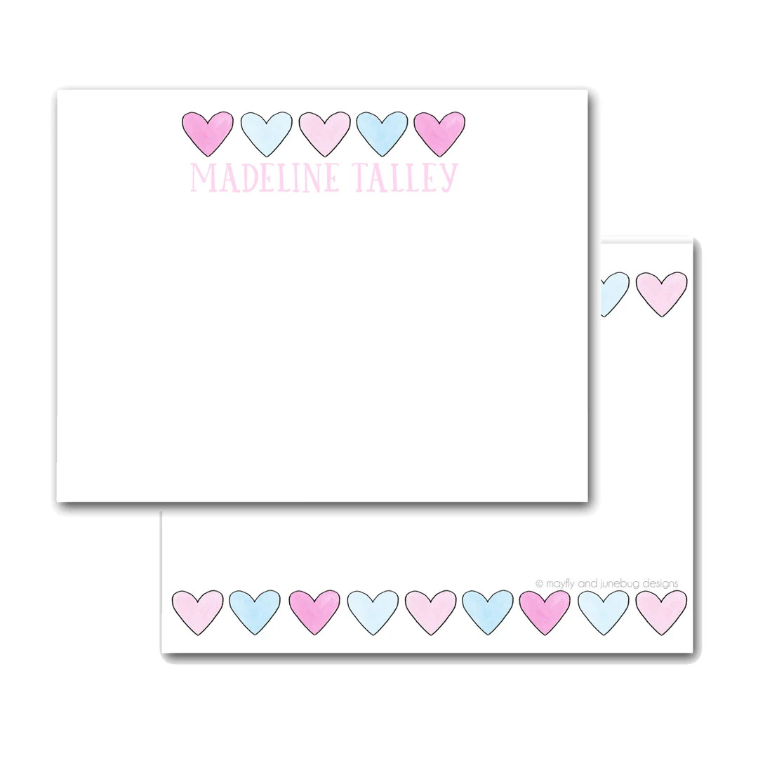 Hearts Notecards in Pink and Blue  | Kids Personalized Note cards Thank you notes for girl gift b... | Etsy (US)