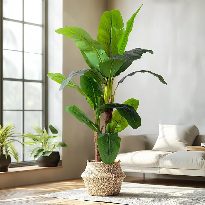 6FT Artificial Banana Tree Tall Fake Banana Leaf Plant Faux Banana Silk Tree Faux Banana Leaves for Home Swimming Pool Indoor Outdoor Patio Tropical Decor | Amazon (US)