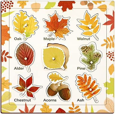 Leaf Wooden Jigsaw Puzzles with Knobs Educational Learning Stem Toys Thanksgiving Montessori Puzzle  | Amazon (US)